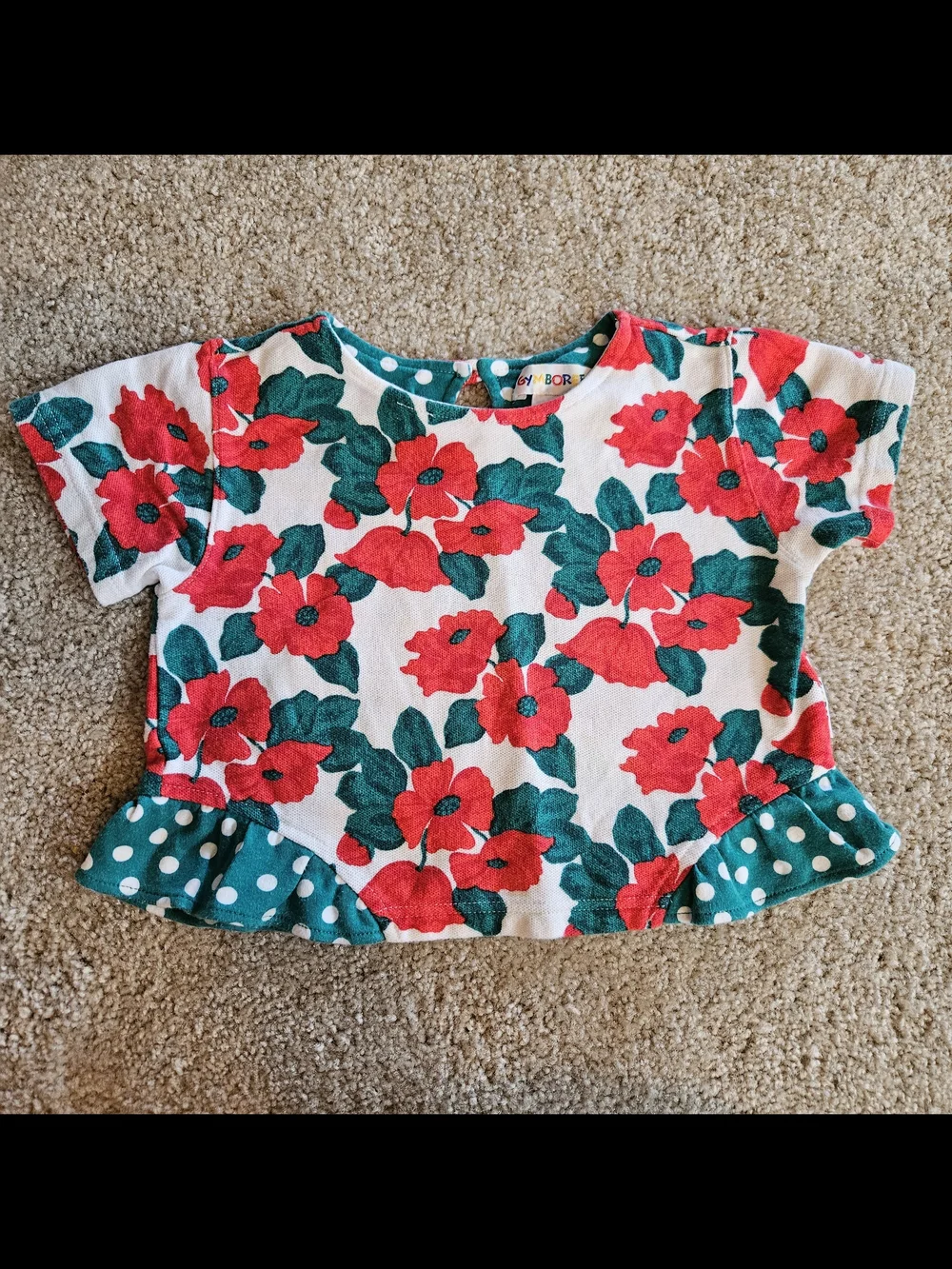 Rainbow Vintage Gymboree Red Floral Peplum Tee with Green Polka-Dot Trim